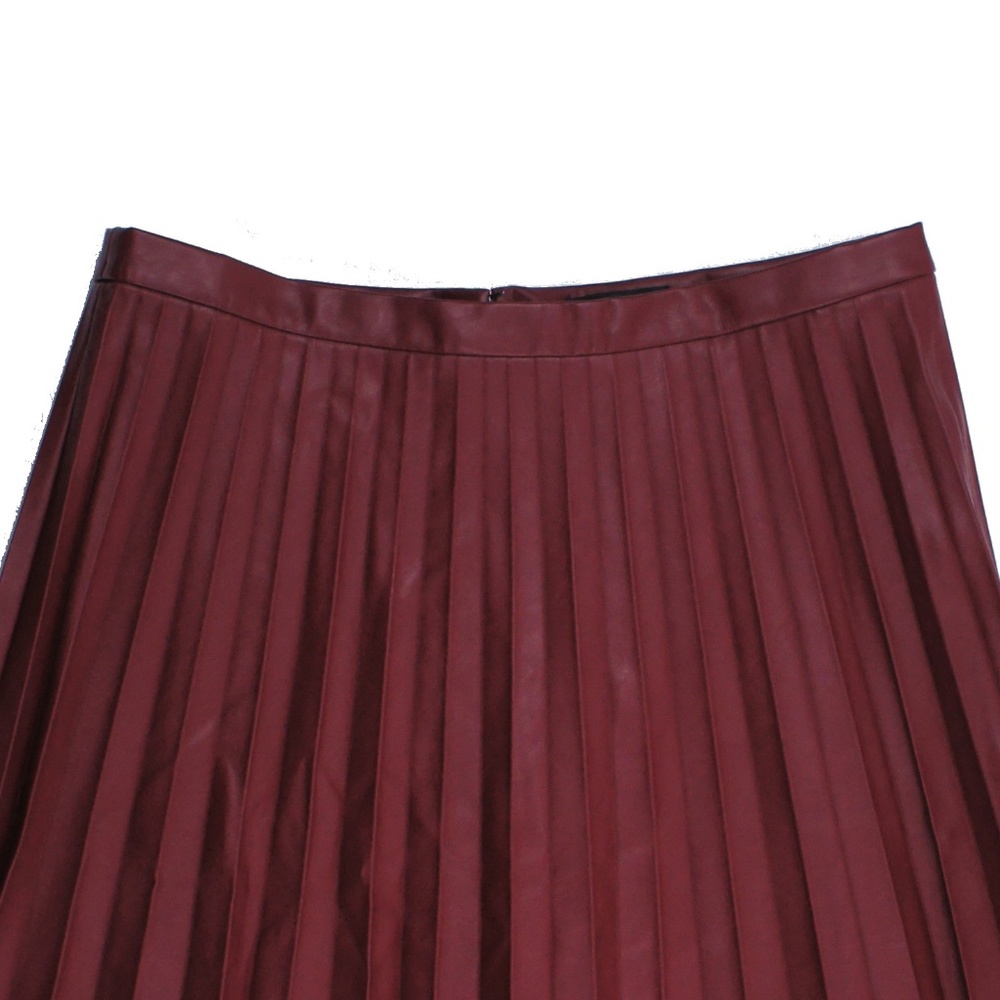 New JCREW Faux-Leather Pleated Midi Skirt Ruby - Picture 5 of 6